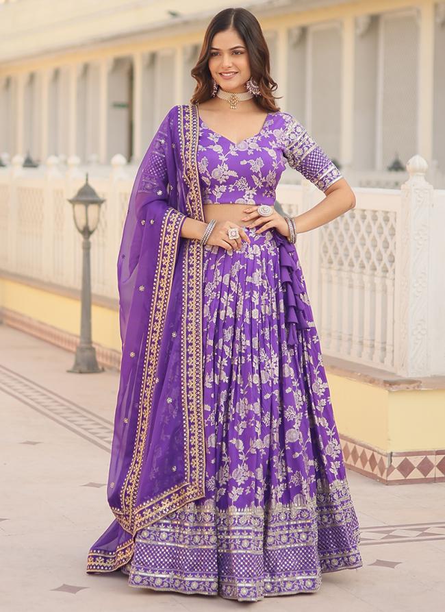 Pure Viscose Purple Wedding Wear Embroidery Work Lehenga Choli